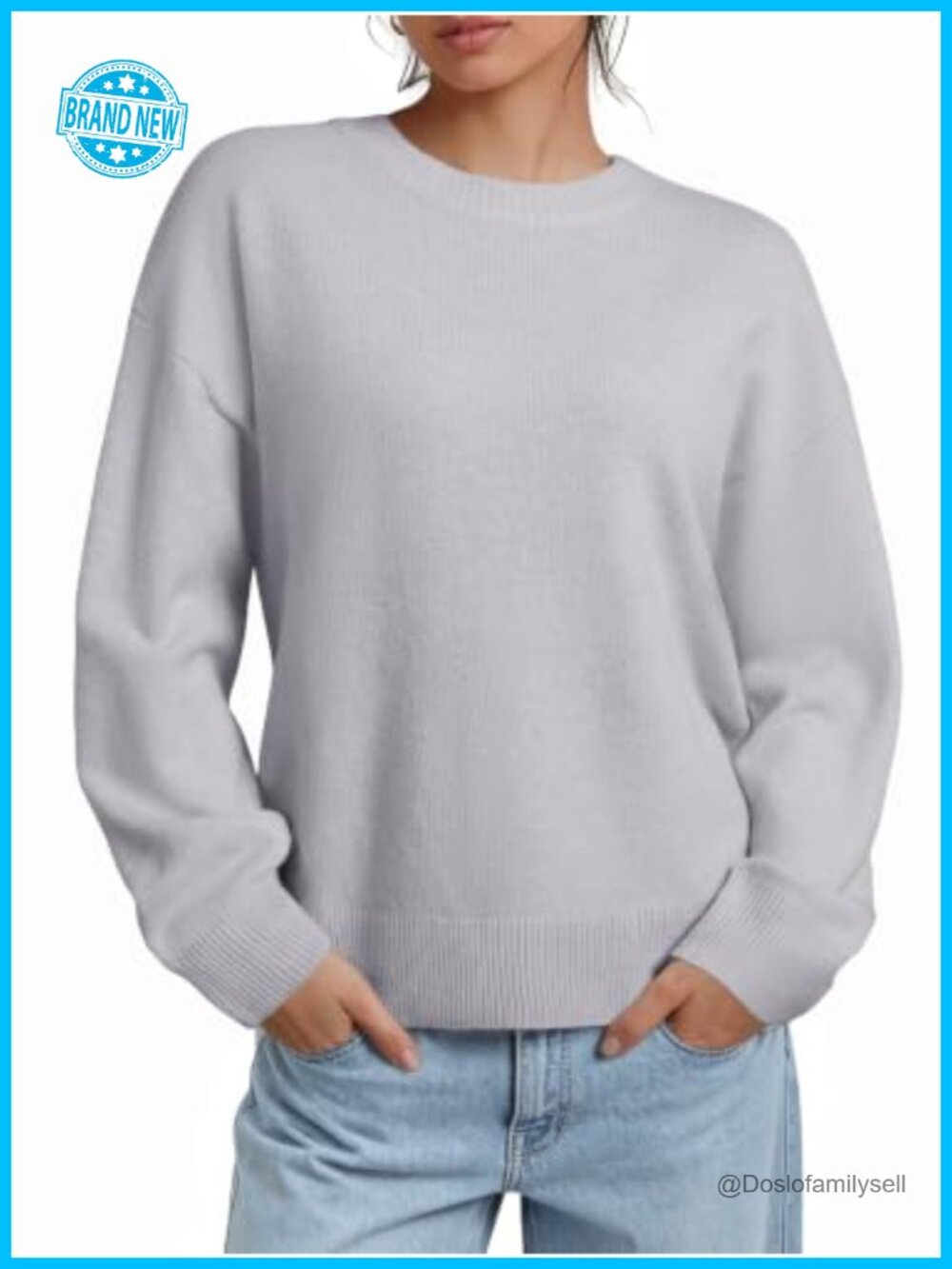 Women's Batwing Sleeve Crew Neck Loose Fit Knit Sweater Pullover Top